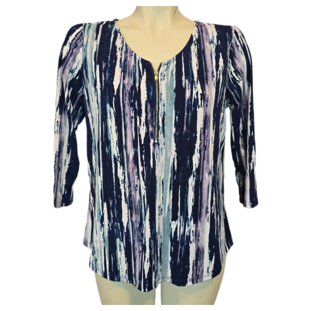 Blue Mood Ladies‎ Blue & White Blouse Size Small